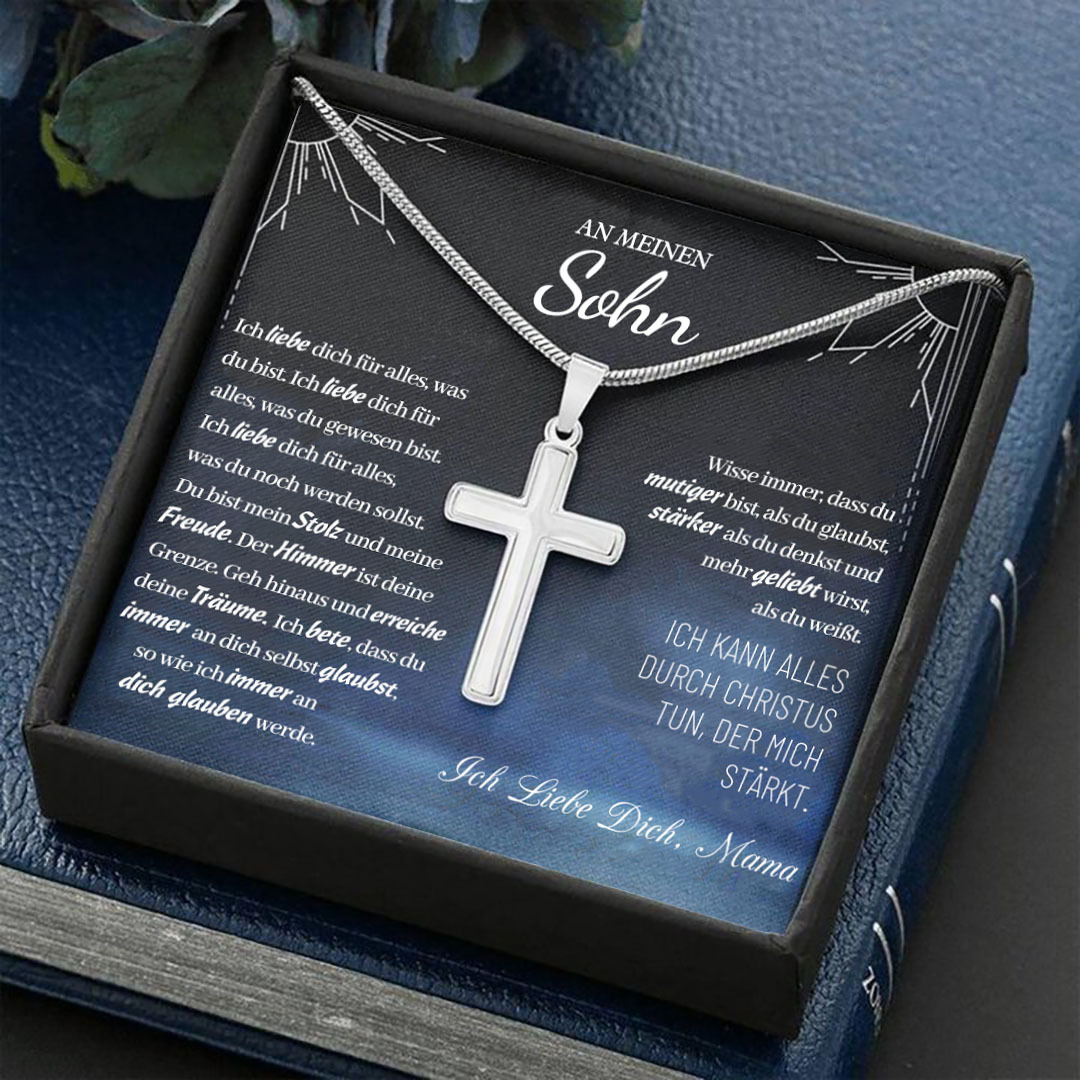 925 Sterling Silber An Meinen Sohn von Mama Kommunion Kreuz Halskette - Geschenk mit Nachrichtenkarte