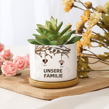 Personalisierbarer Text & 2 Fotos Familienbaum Familie Blumentopf