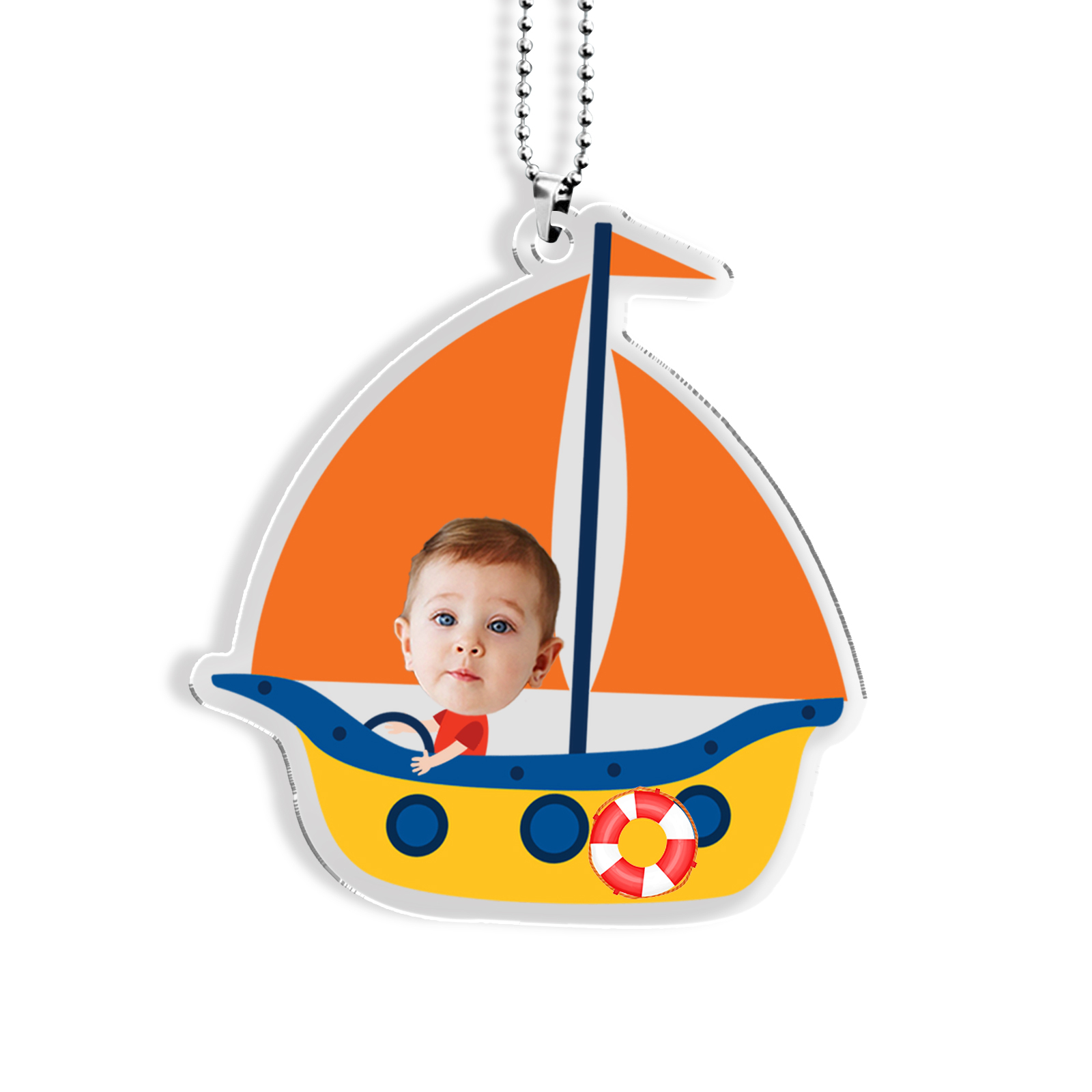 Personalisiertes Foto Segelschiff Acryl Schlüsselanhänger Schultaschen-Anhänger für Schulkind