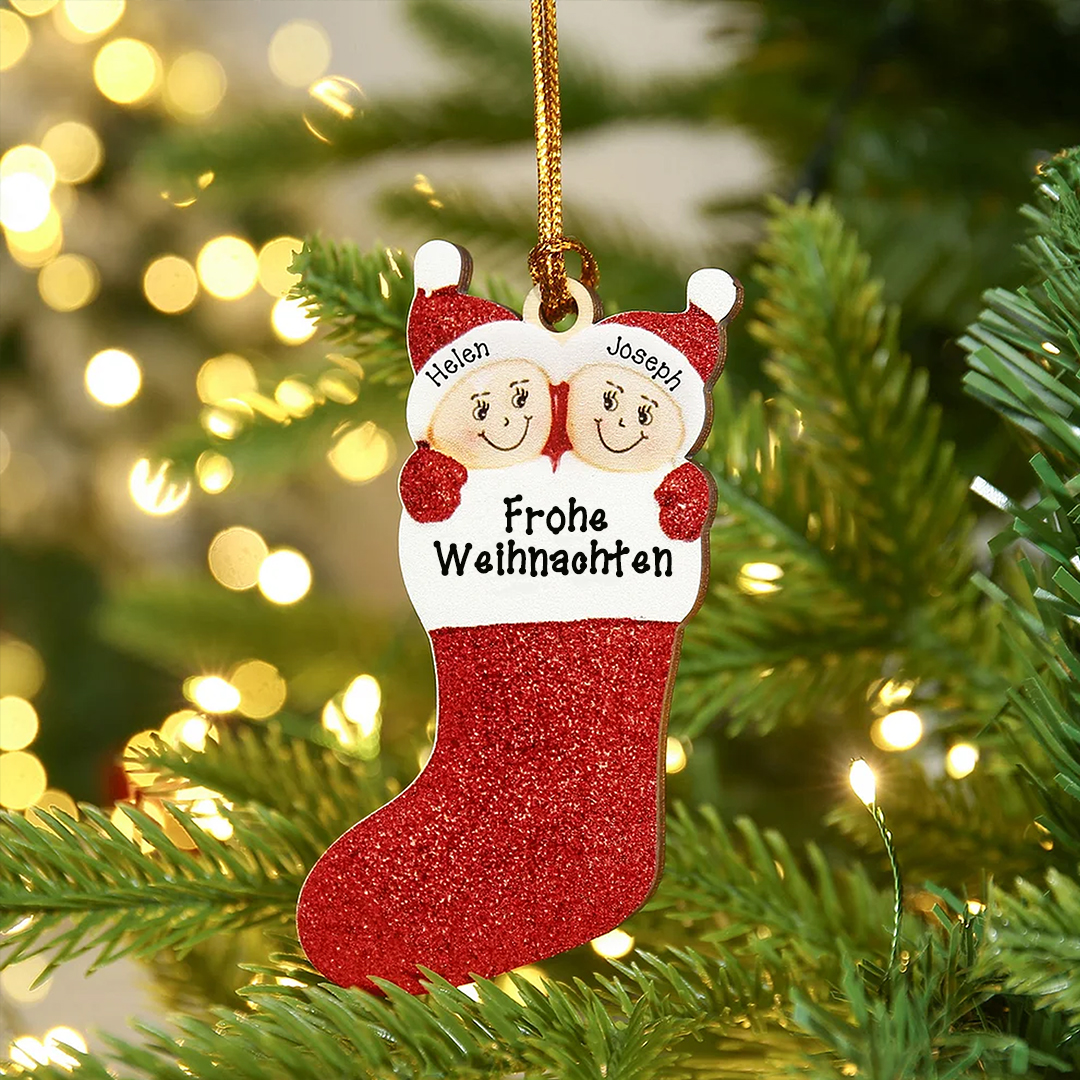 Holz Personalisierte 2 Namen & Text Familie Weihnachtsstrumpf Weihnachtsornament Weihnachtsbaum Anhänger