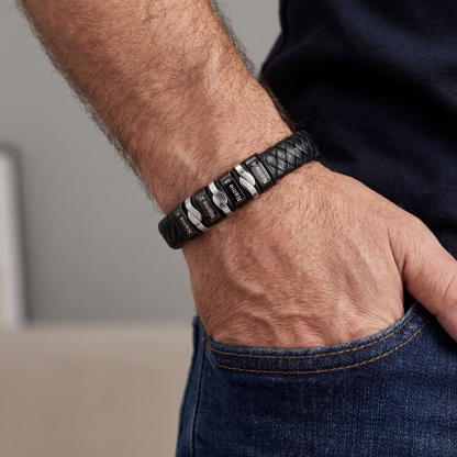 Personalisiertes Herren Lederarmband aus geflochtenem PU-Leder mit 2–5 Namen