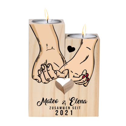 Paar Personalisierte Namen & Jahr Kerzenhalter - Hölzerne Kerzenständer Hochzeitstag Valentinstag Geschenke
