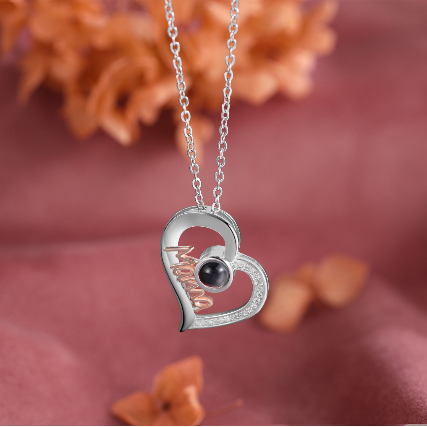 Personalisiertes Foto Herz Projektion Mama Halskette-An meine geliebte Mama-Geschenk mit Nachrichtenkarte
