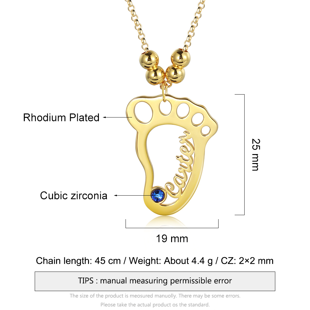Baby Füße Name Halskette Hohlfüße Gravur 1 Name mit Geburtsstein