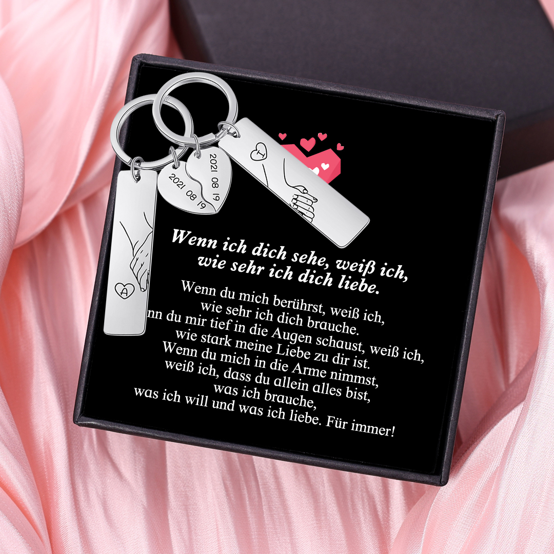 Kettenmachen Personalisierbar Datum & 2 Buchstaben Paar Schlüsselanhänger-Wenn ich dich sehe, weiß ich, wie sehr ich dich liebe-Geschenk mit Nachrichtenkarte 13.99