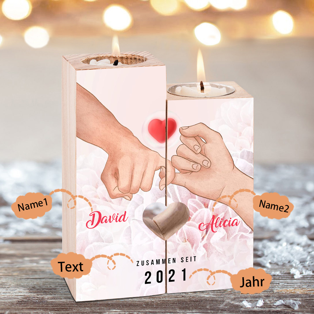 Personalisierte 2 Namen & Text & Jahr Kerzenhalter- Hölzerne Kerzenständer Hochzeitstag Valentinstag Geschenke