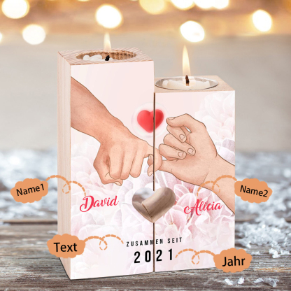Personalisierte 2 Namen & Text & Jahr Kerzenhalter- Hölzerne Kerzenständer Hochzeitstag Valentinstag Geschenke