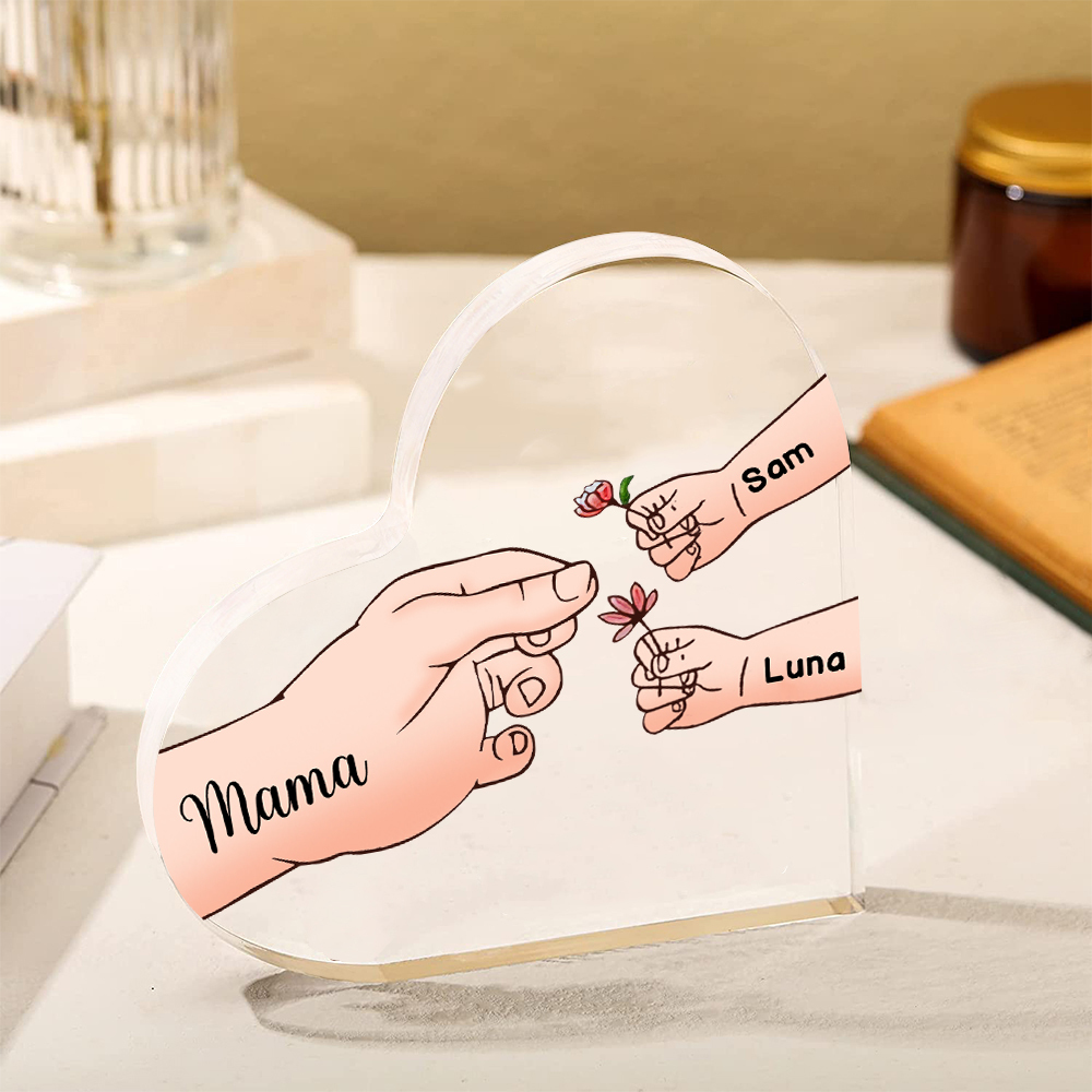 Personalisierte 3 Namen Mama Hand Familie Acryl-Deko Schreibtischdekoration für Mutter
