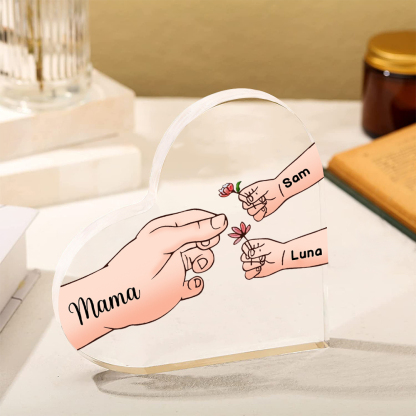 Personalisierte 3 Namen Mama Hand Familie Acryl-Deko Schreibtischdekoration für Mutter
