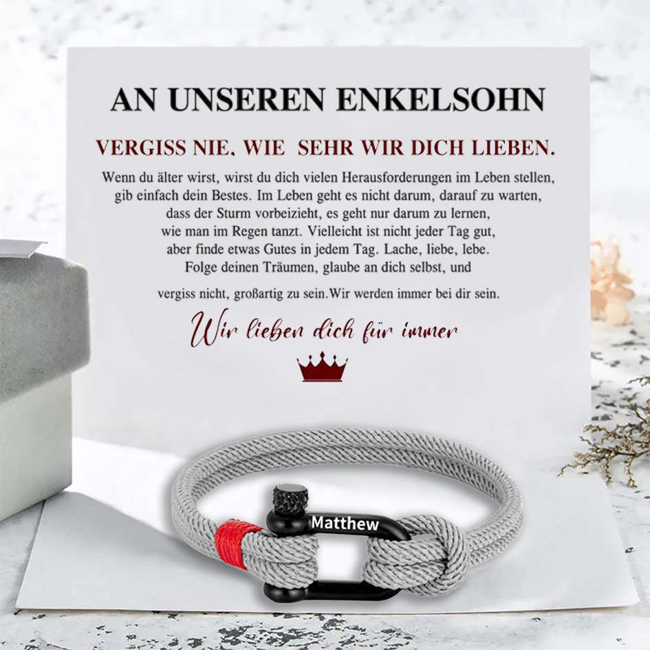 Herren Personalisierter 1 Name Edelstahl Hufeisenschnalle Handseil Armband-An unseren Enkelsohn-Geschenk mit Nachrichtenkarte