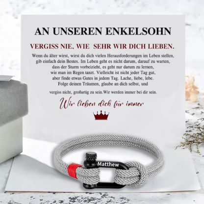 Herren Personalisierter 1 Name Edelstahl Hufeisenschnalle Handseil Armband-An unseren Enkelsohn-Geschenk mit Nachrichtenkarte