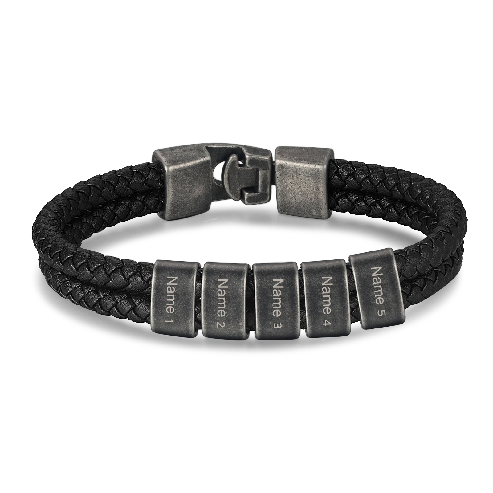 Personalisiertes Herren 5 Namen Leder Vintage Armband mit Edelstahl Perle