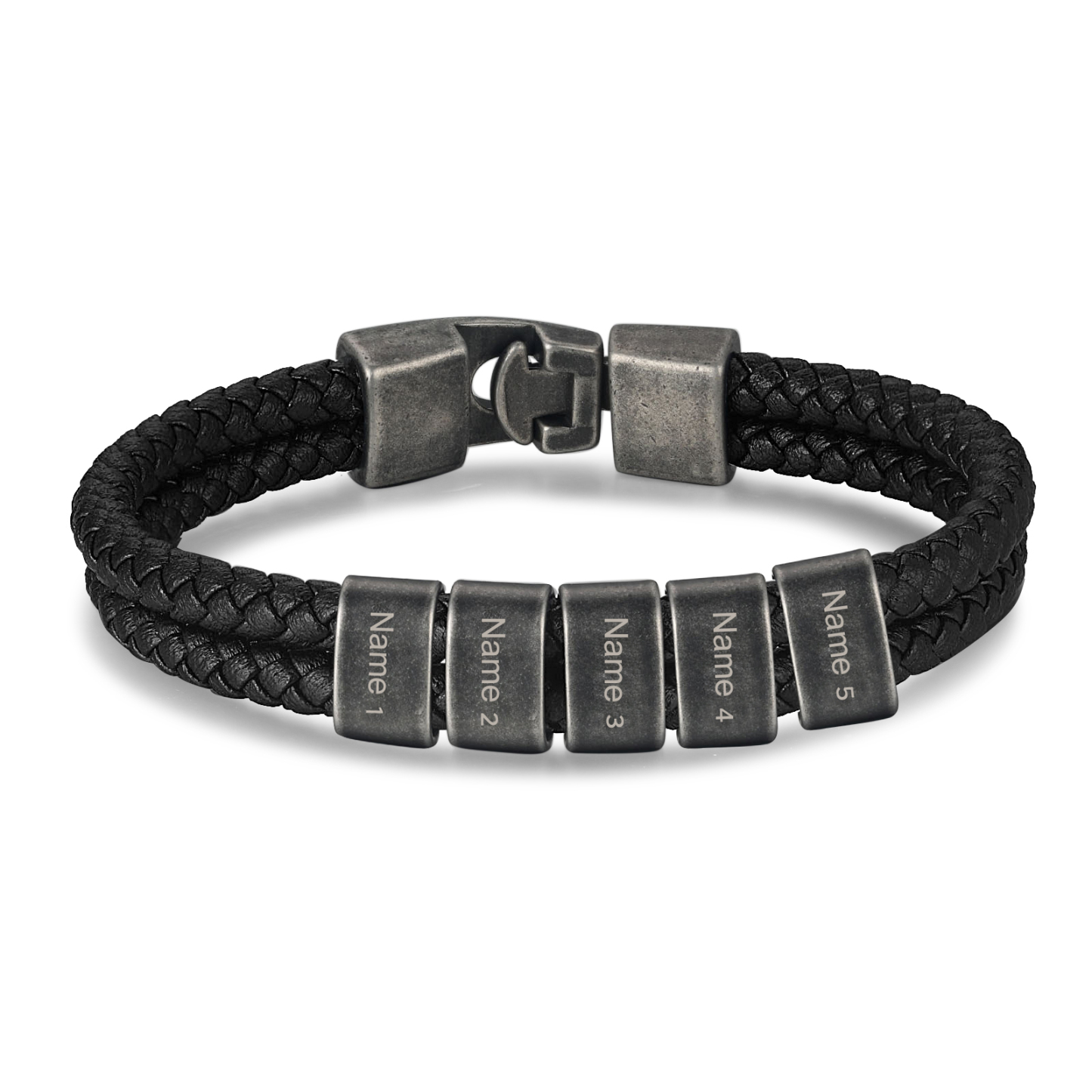 Personalisiertes Herren 5 Namen Leder Vintage Armband mit Edelstahl Perle