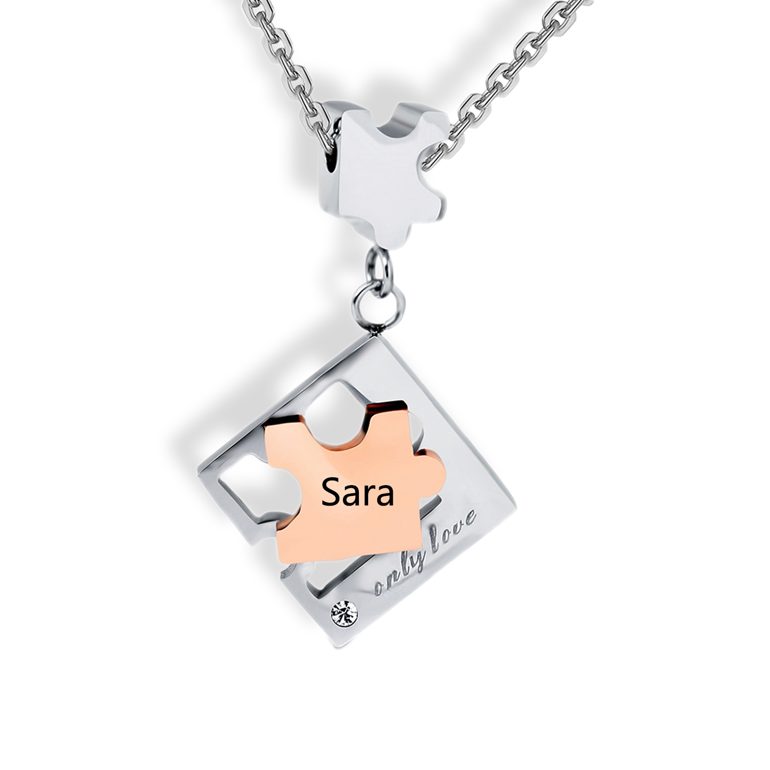 Personalisierte 2 Namen Puzzle "only Love" Halsketten Set
