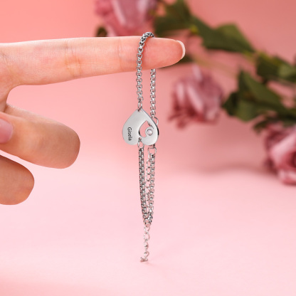 Personalisiertes 1 Name Herz Charm Armband mit 1 Geburtsstein-Geschenk mit Nachrichtenkarte