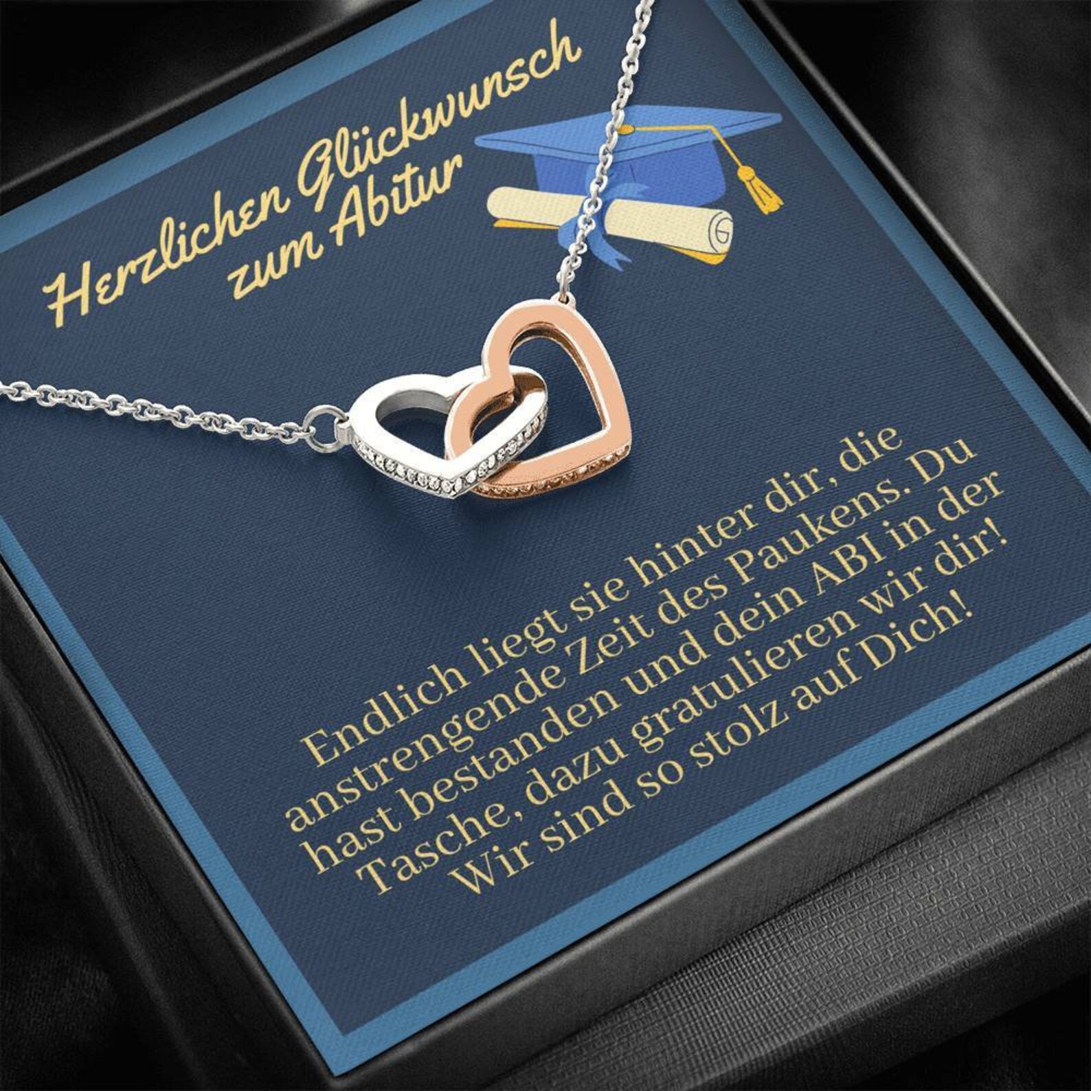 925 Sterling Silber Herz Halskette-Herzlichen Glückwunsch zum Abitur Wir sind so stolz auf Dich-Geschenk mit Nachrichtenkarte