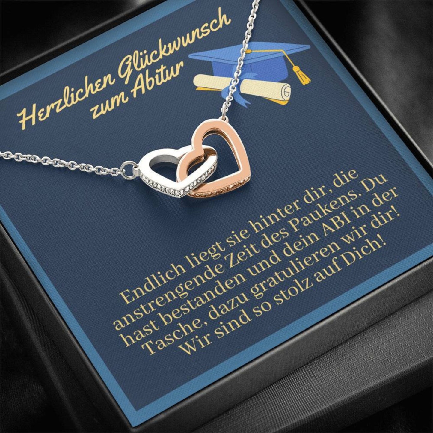 925 Sterling Silber Herz Halskette-Herzlichen Glückwunsch zum Abitur Wir sind so stolz auf Dich-Geschenk mit Nachrichtenkarte