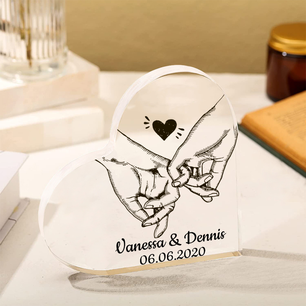 Personalisierte Text & Datum Acryl-Deko Pinky-Versprechen Schreibtischdekoration für Paar