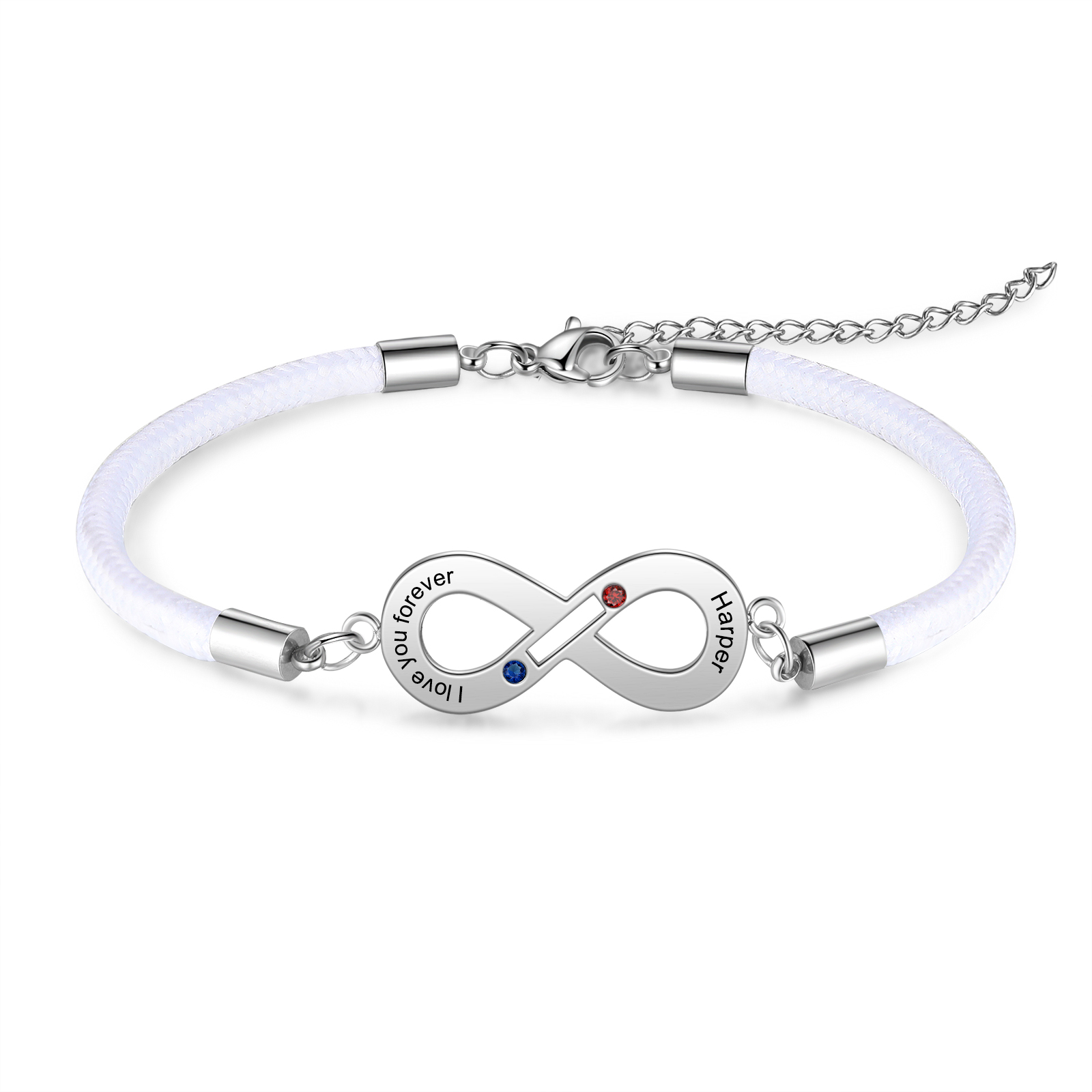 Damen Infinity Herzförmiger Magnetisches Armband mit Name, Text und Geburtsstein Graviert, Valentinstag Geschenk Endlosarmband