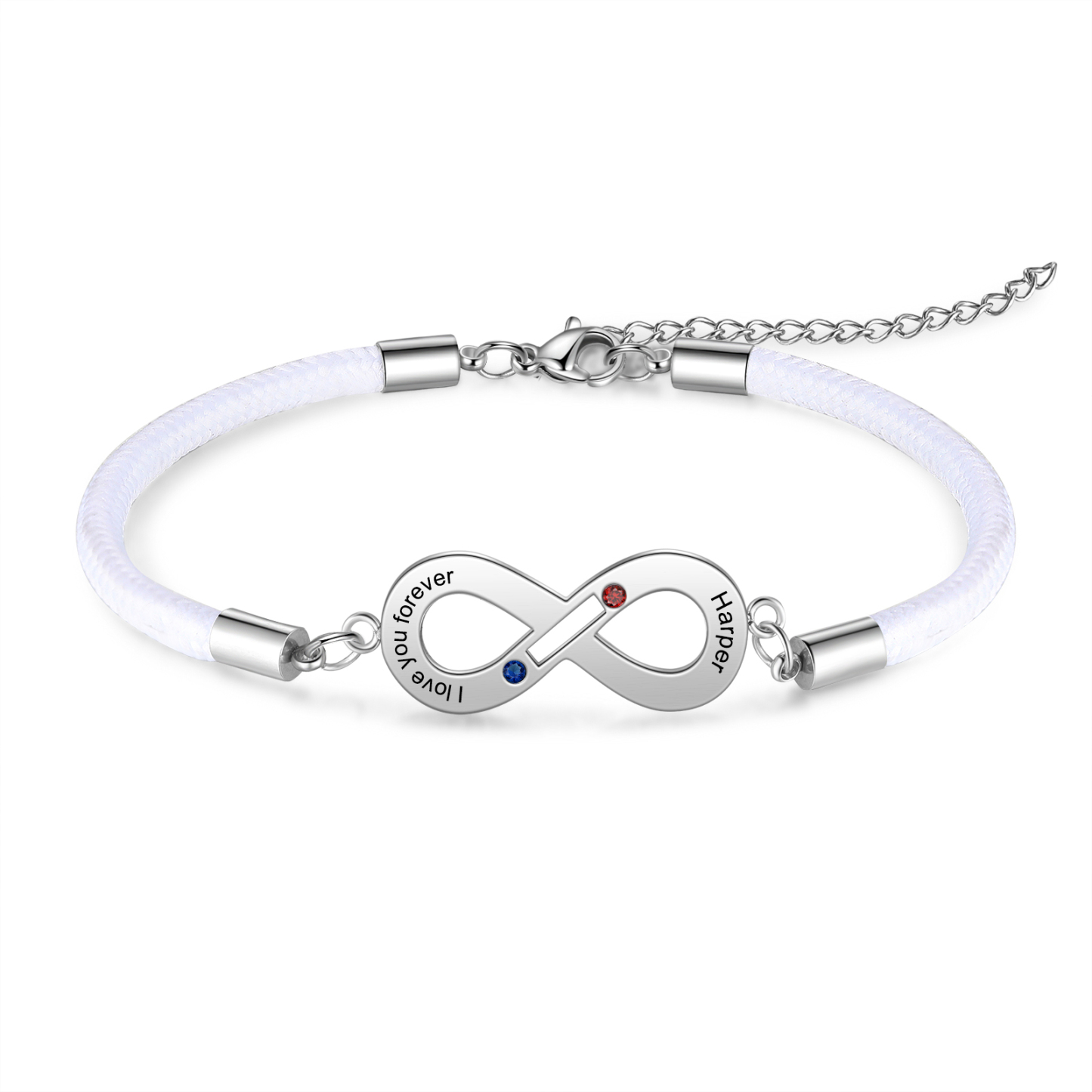 Damen Infinity Herzförmiger Magnetisches Armband mit Name, Text und Geburtsstein Graviert, Valentinstag Geschenk Endlosarmband