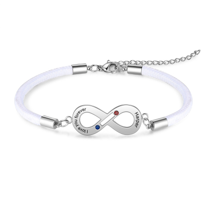 Damen Infinity Herzförmiger Magnetisches Armband mit Name, Text und Geburtsstein Graviert, Valentinstag Geschenk Endlosarmband