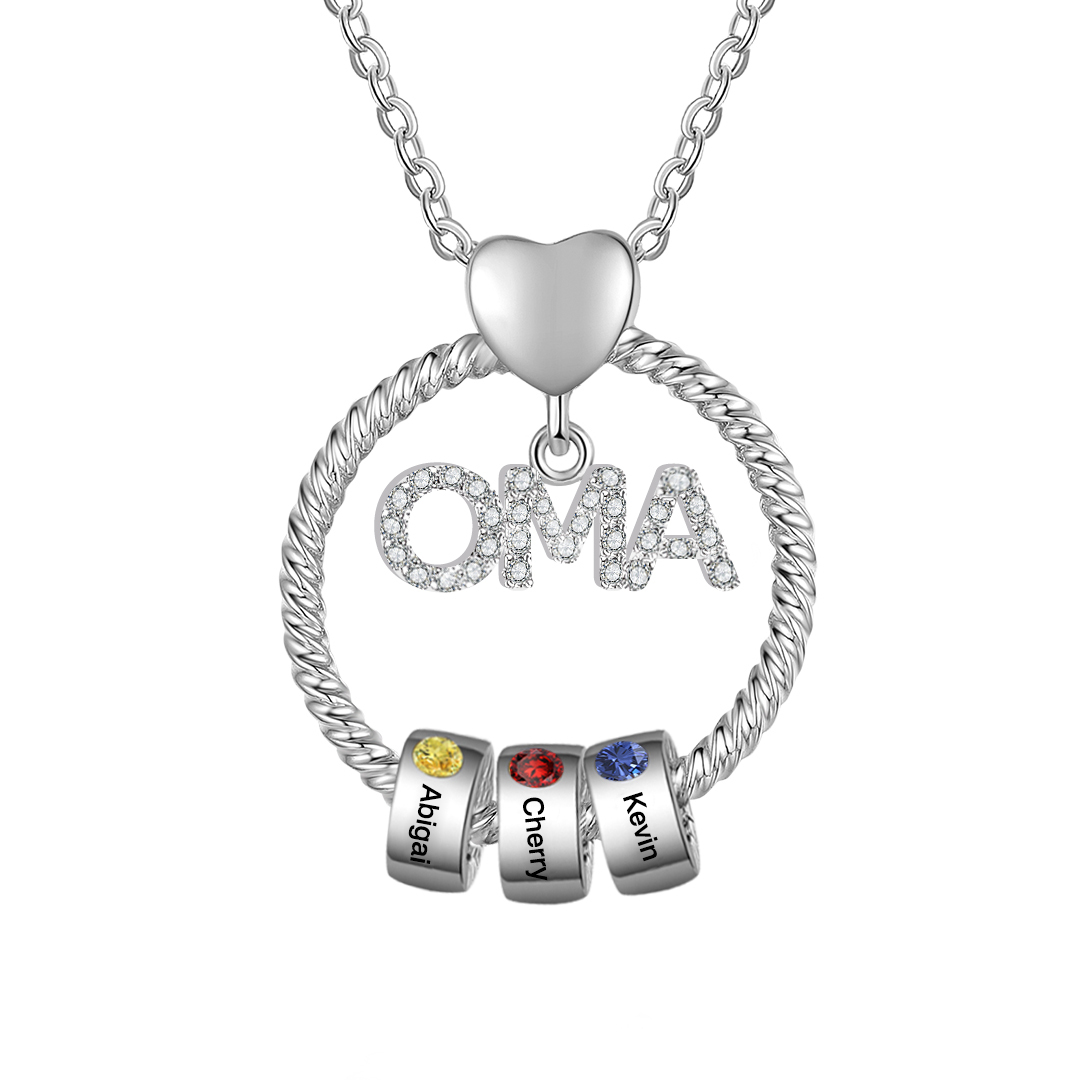 Personalisierte 3 Namen Gravur "OMA" Halskette mit 3 Geburtssteinen