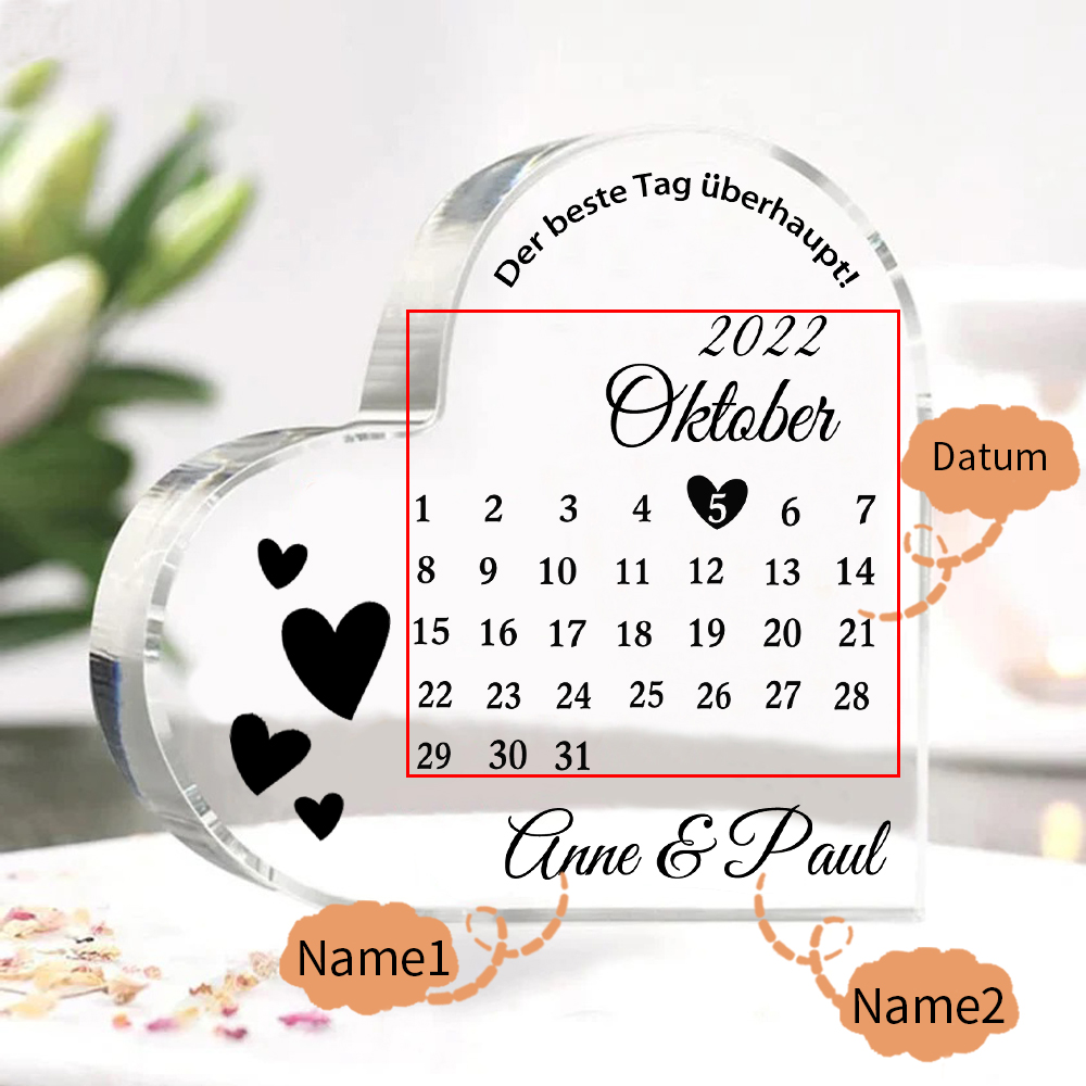 Personalisierte 2 Namen & Datum Acryl-Deko-Der beste Tag überhaupt!-Schreibtischdekoration für Paar