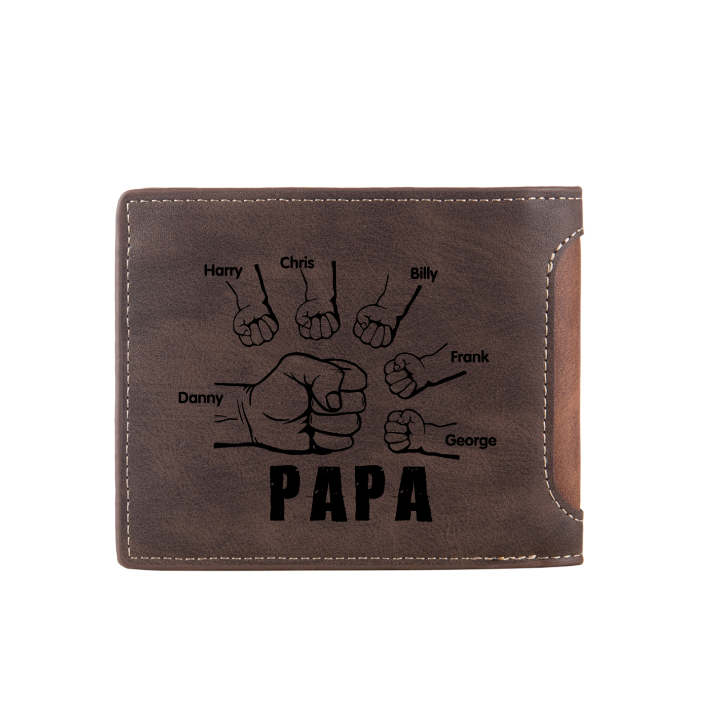 Herren Personalisierte 6 Namen & Foto Leder Papa und Kind Faust Geldbörse Geschenk für Vater