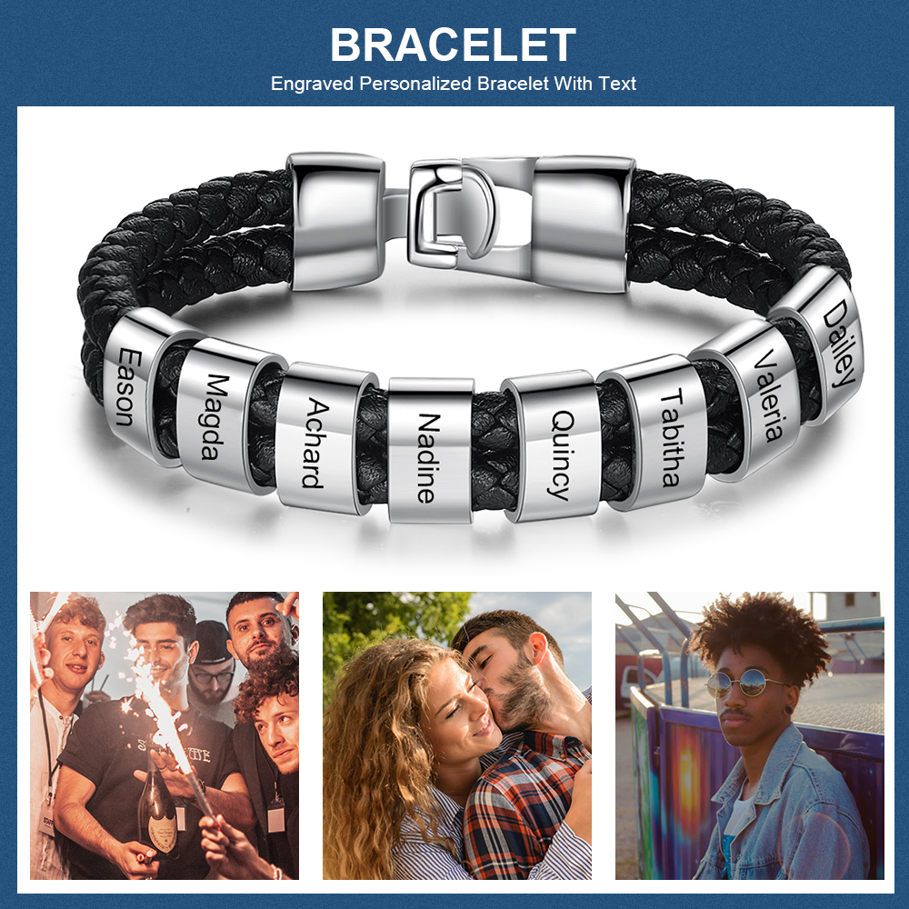 Personalisiertes 8 Namen Perlen Leder Armband-An Meinen Vater- Geschenk mit Nachrichtenkarte