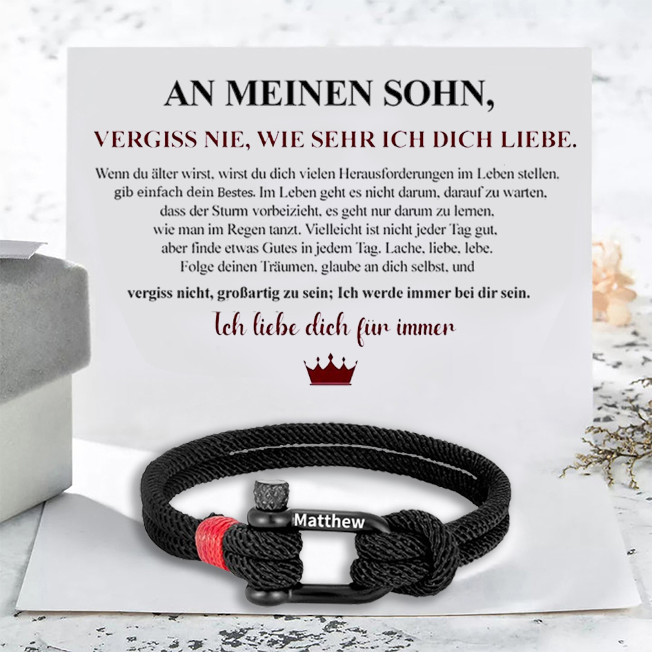 Herren Personalisierter 1 Name Edelstahl Hufeisenschnalle Handseil Armband-An meinen Sohn-Geschenk mit Nachrichtenkarte