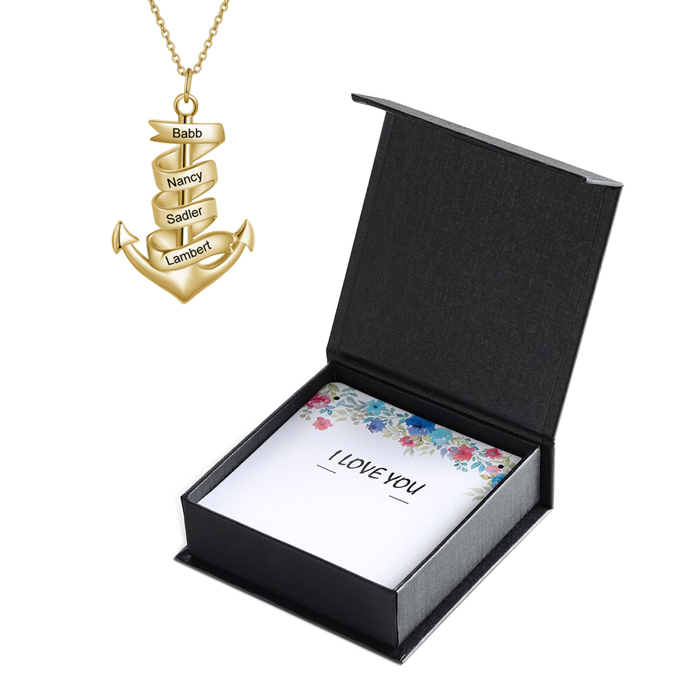 925 Sterling Silber Personalisierte 4 Namen Anker Halskette