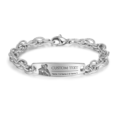 Herren Armband-Personalisiertes 3 Namen & Text & Foto Edelstahl Armband 