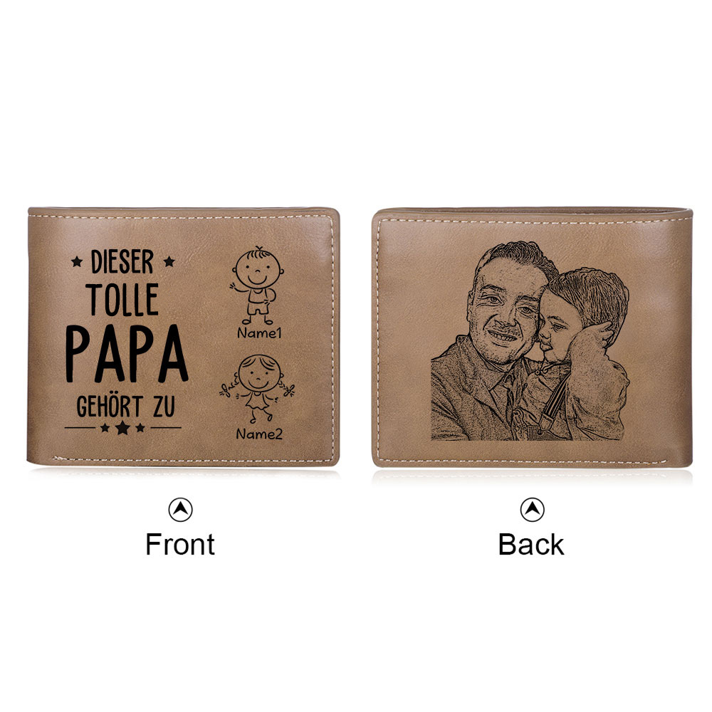 Personalisierte 2 Namen & Foto-Dieser tolle Papa gehört  PU Leder Kurze Geldbörse für Vater