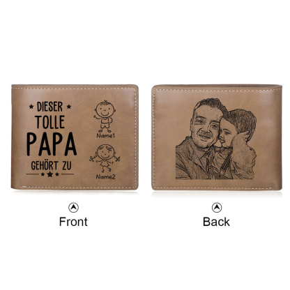 Personalisierte 2 Namen & Foto-Dieser tolle Papa gehört  PU Leder Kurze Geldbörse für Vater