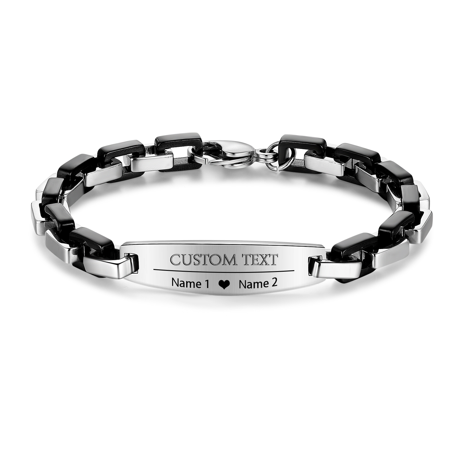 Herren Armband-Personalisiertes 2 Namen & Text Edelstahl Armband 