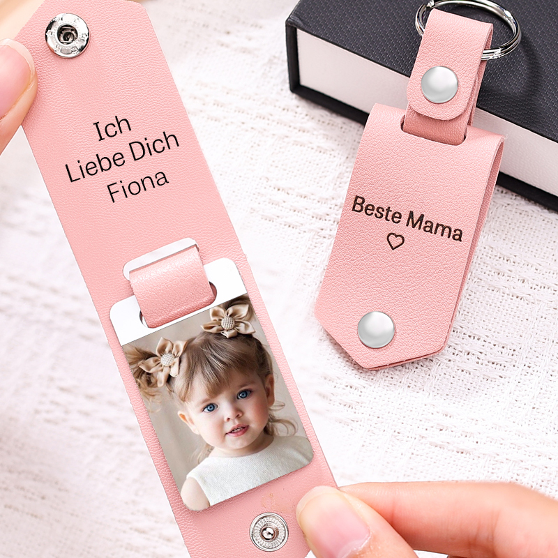 Personalisierter Foto & Name Leder Schlüsselanhänger-Beste Mama Ich Liebe Dich-Geschenk für Mutter