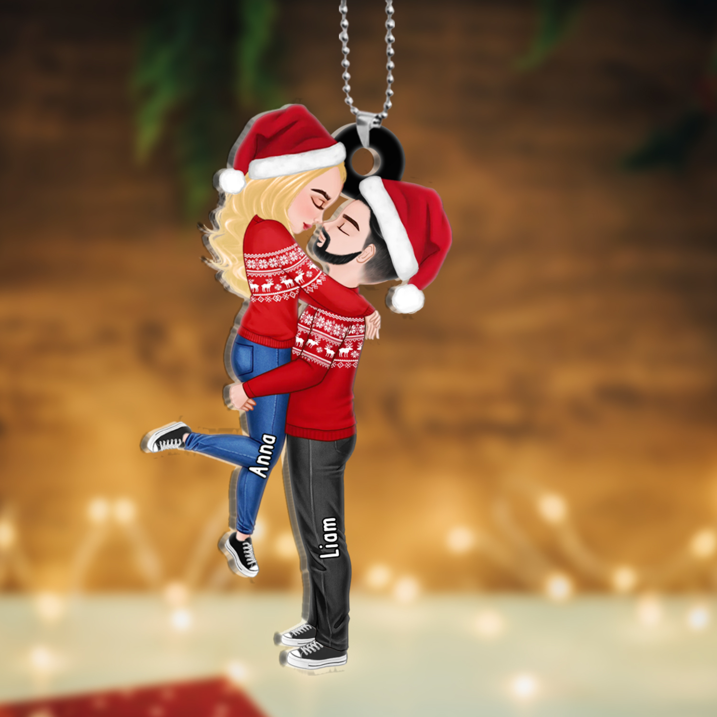 Acryl Weihnachtsornament-Personalisiertes 2 Namen Umarmung Ornament/Schlüsselanhänger für Paar mit Schlüsselring