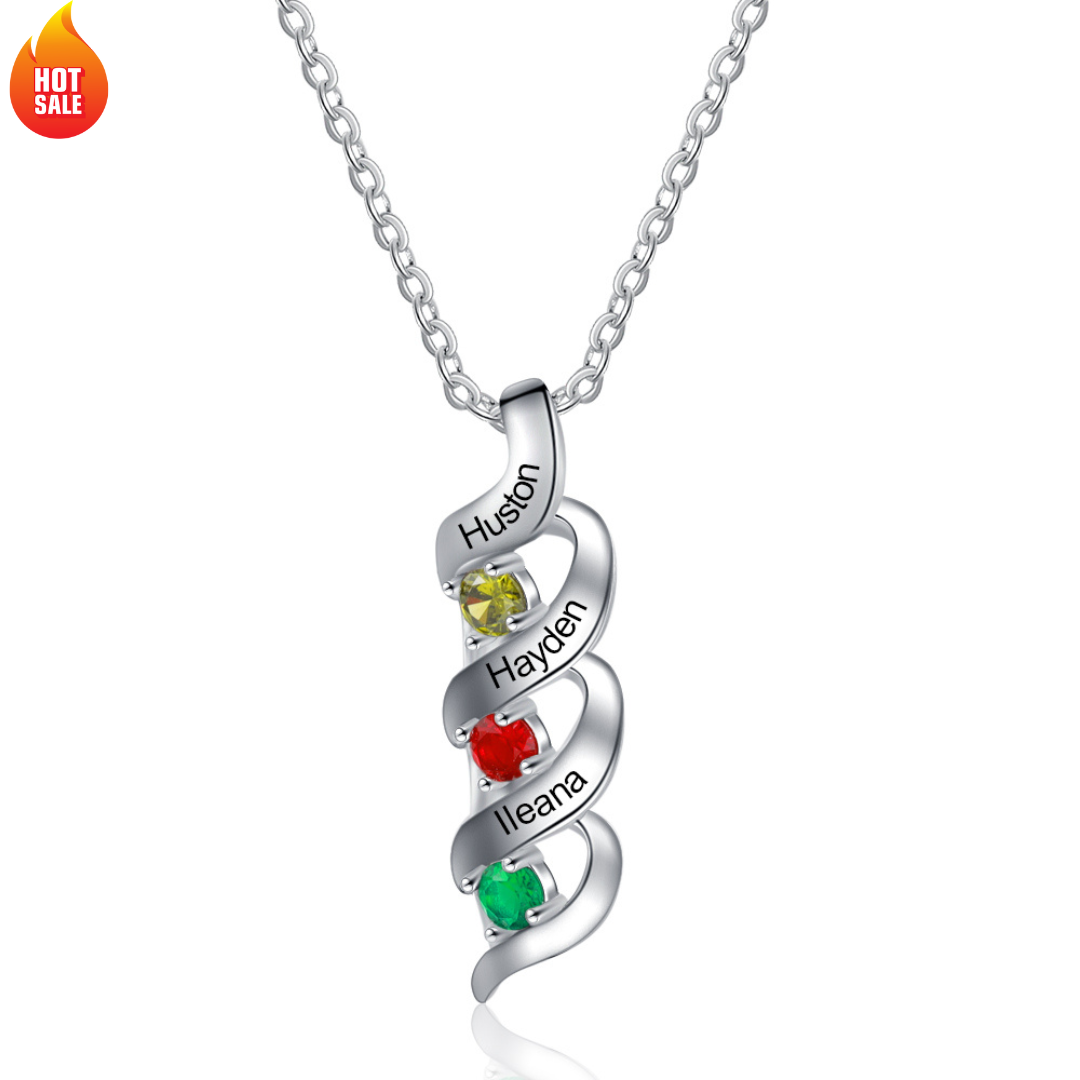 Personalisierte 3 Namen DNA Halskette mit 3 Geburtssteinen