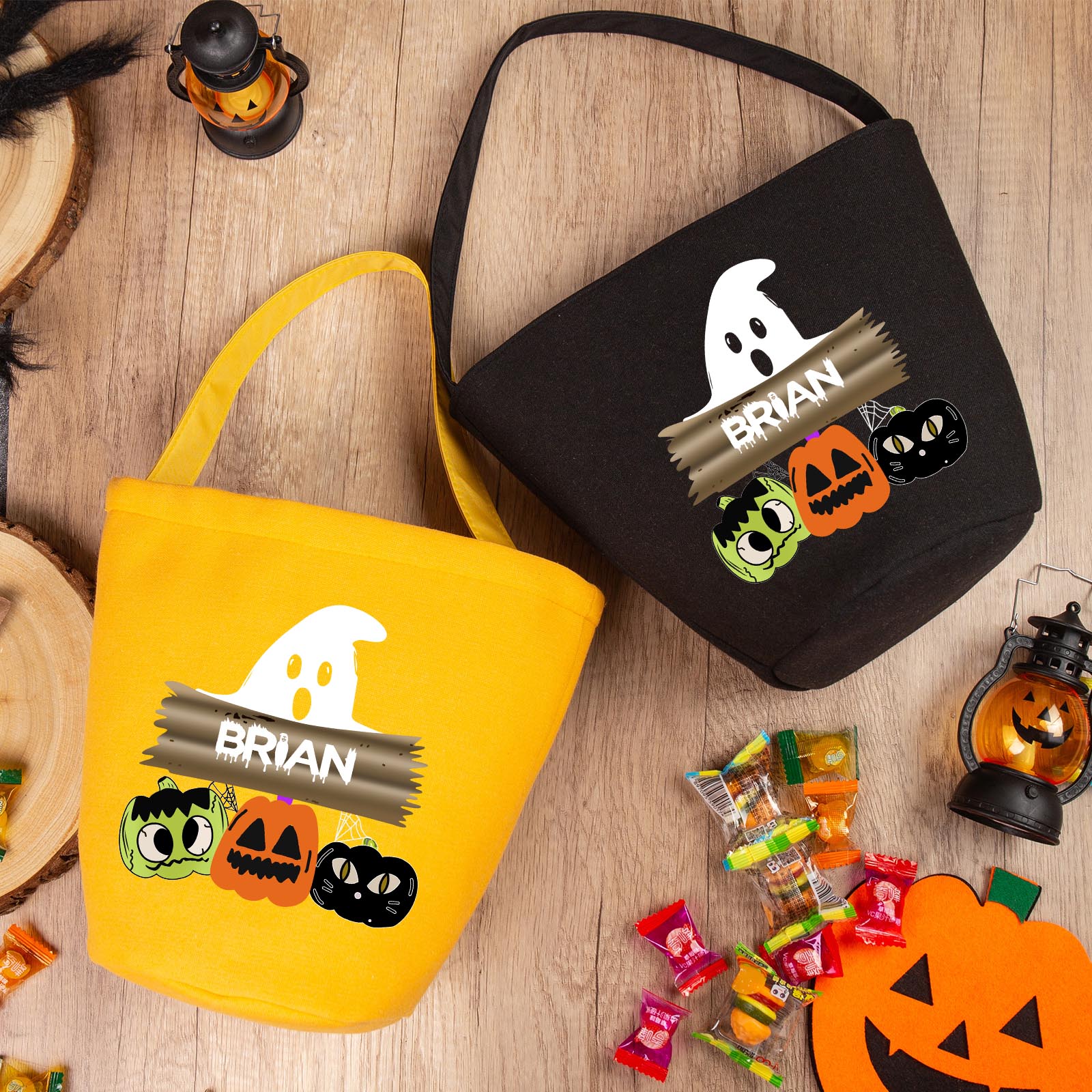 Personalisierter Name Geist Halloween Leinen Tasche Süßes Oder Saures Süßigkeiten Tasche 