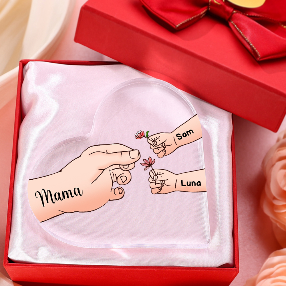 Personalisierte 3 Namen Mama Hand Familie Acryl-Deko Schreibtischdekoration für Mutter