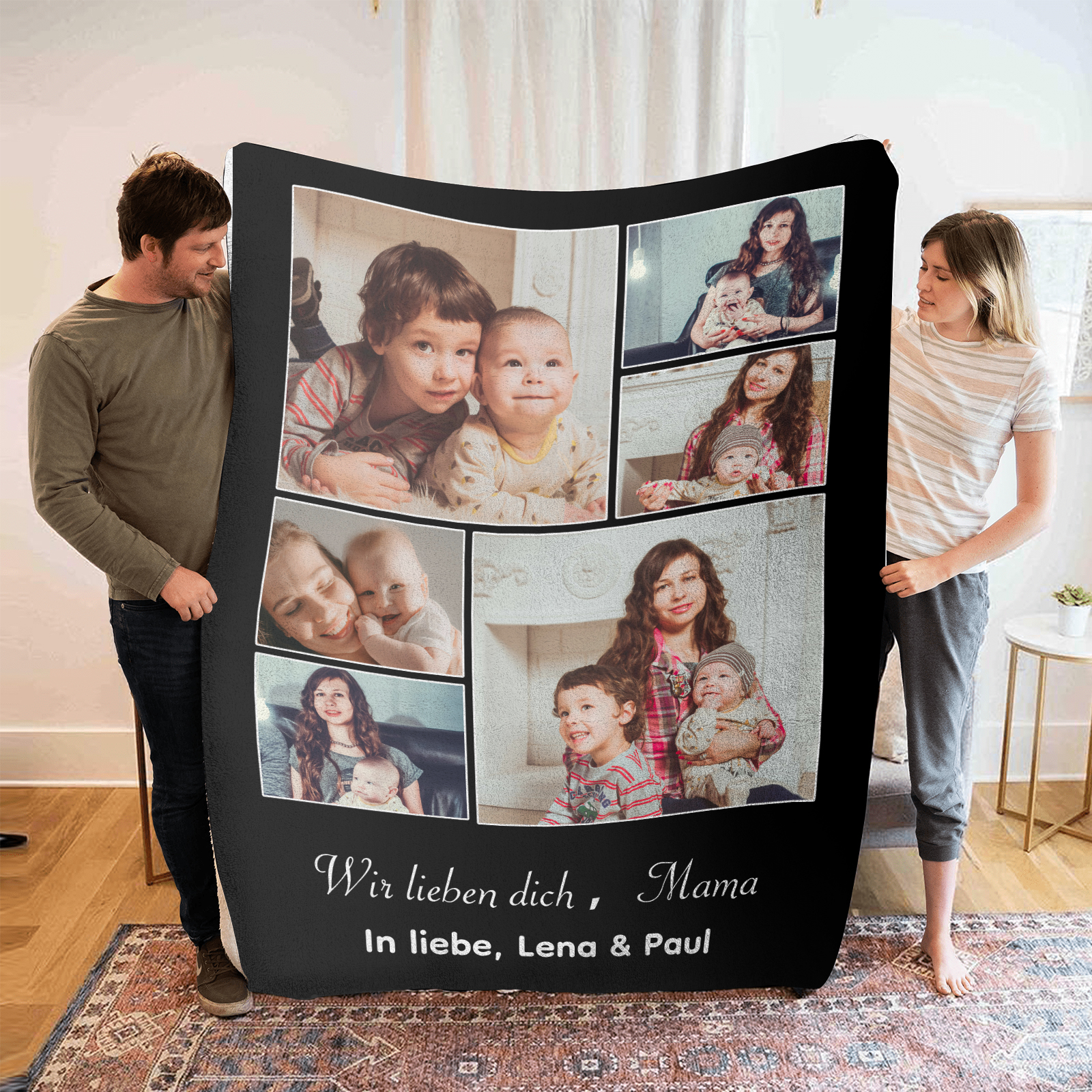 Personalisierbare 6 Fotos & Text Decke - Wir lieben dich Mama - Bestes Geschenk für Mutter