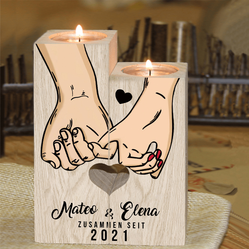 Paar Personalisierte Namen & Jahr Kerzenhalter - Hölzerne Kerzenständer Hochzeitstag Valentinstag Geschenke