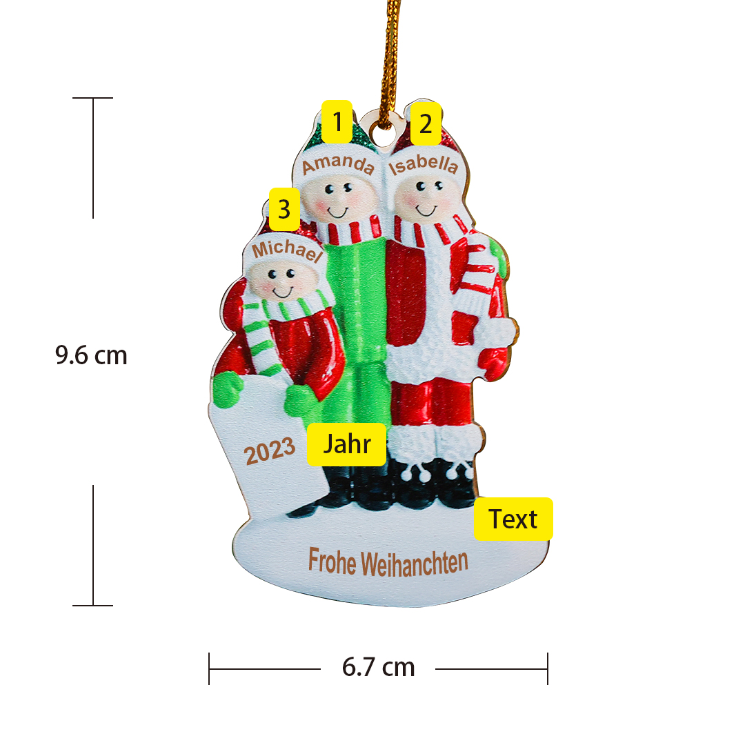 Holz Personalisierte 3 Namen & Text & Jahr Familie Wintermütze Weihnachtsornament Weihnachtsbaum Anhänger