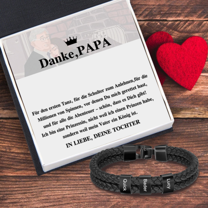 Personalisiertes 3 Namen Perlen Leder Armband-Danke, PAPA-Geschenk mit Nachrichtenkarte