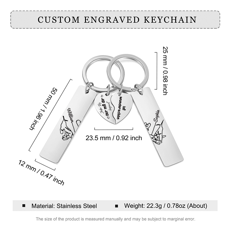 Personalisierbare 2 Namen & 2 Texte Metall Paar Schlüsselanhänger