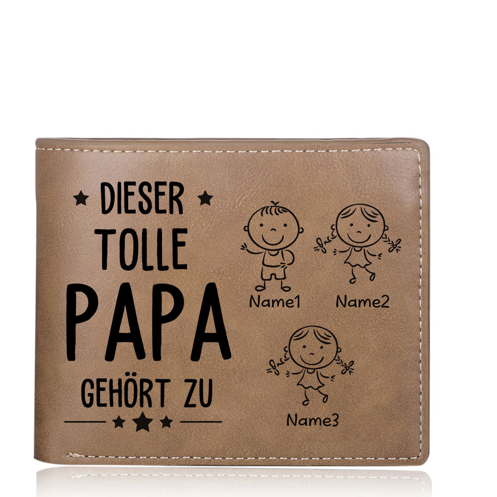 Personalisierte 3 Namen & Foto-Dieser tolle Papa gehört PU Leder Kurze Geldbörse für Vater