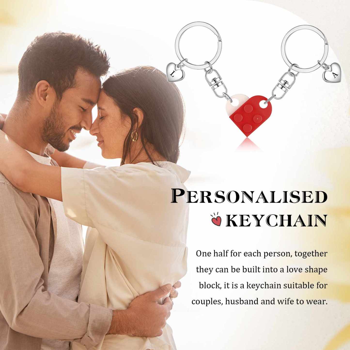 Personalisierbare 2 Buchstaben Herz Bausteine Paar Metall-Schlüsselanhänger