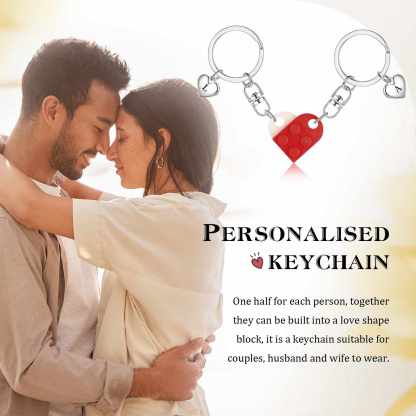 Personalisierbare 2 Buchstaben Herz Bausteine Paar Metall-Schlüsselanhänger