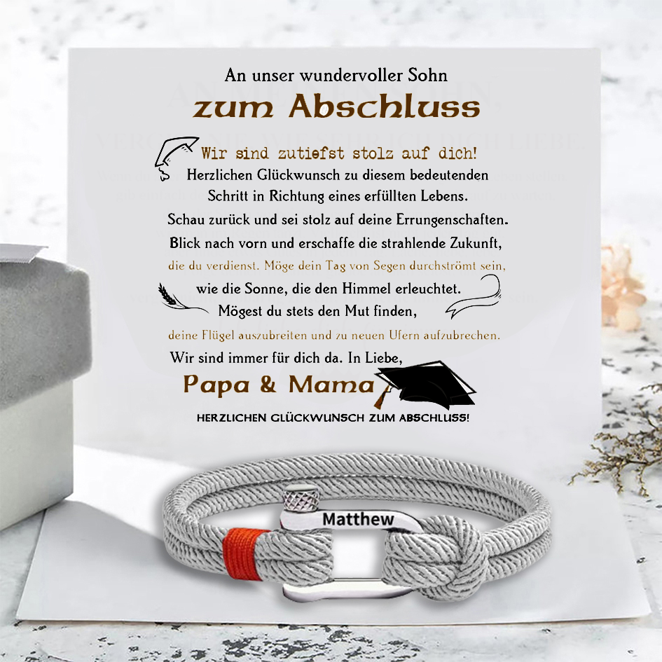 Herren Personalisierter 1 Name Edelstahl Hufeisenschnalle Handseil Armband--An unser wundervoller Sohn zum Abschluss-Geschenk mit Nachrichtenkarte