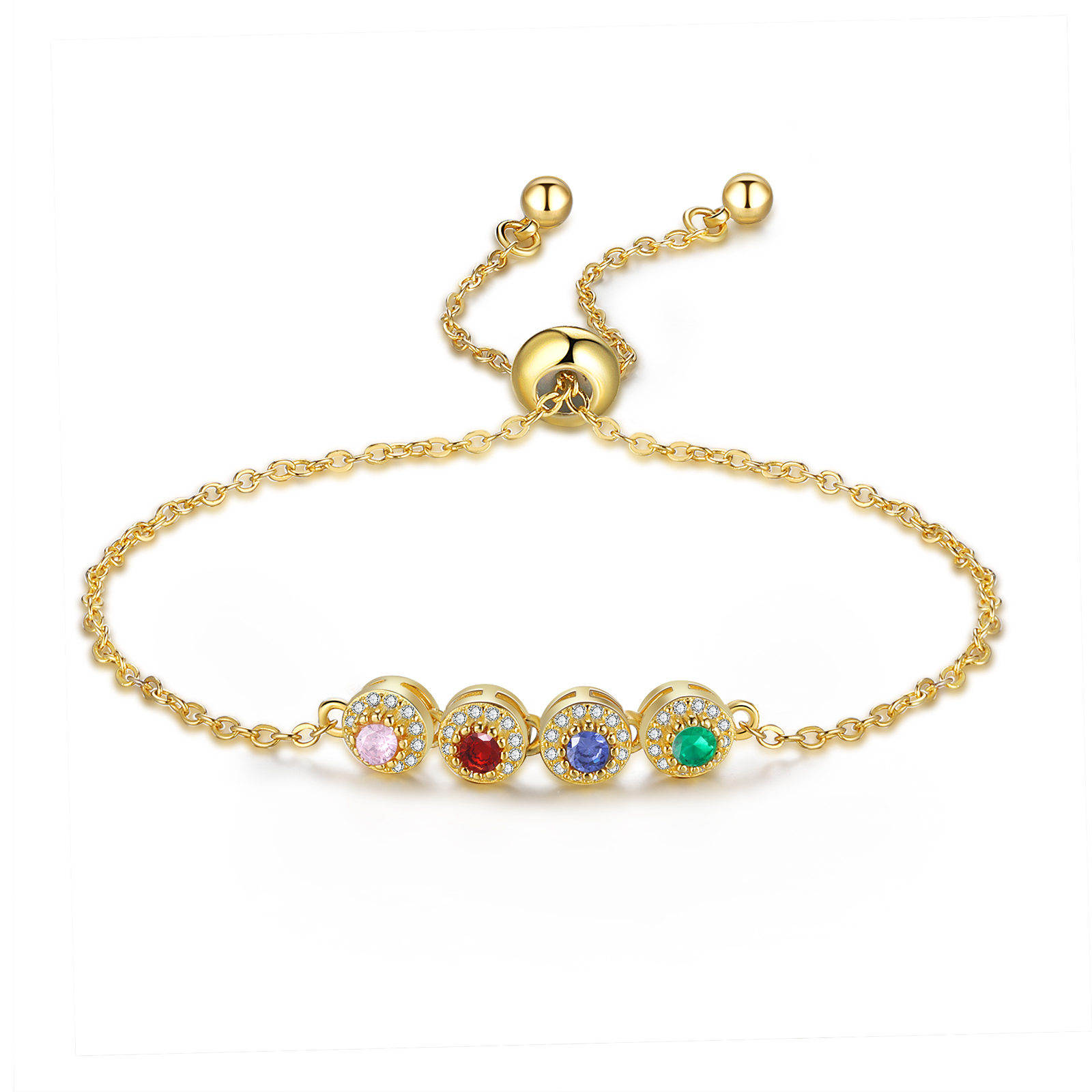 Personalisierte 4 Geburtssteine Rund Armband mit Zirkonia